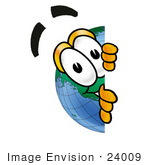 #24009 Clip Art Graphic Of A World Globe Cartoon Character Peeking Around A Corner
