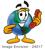 #24017 Clip Art Graphic Of A World Globe Cartoon Character Holding A Telephone