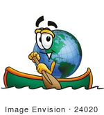 #24020 Clip Art Graphic Of A World Globe Cartoon Character Rowing A Boat
