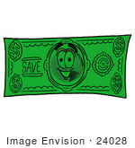 #24028 Clip Art Graphic Of A World Globe Cartoon Character On A Dollar Bill