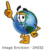 #24032 Clip Art Graphic Of A World Globe Cartoon Character Pointing Upwards