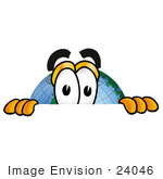 #24046 Clip Art Graphic Of A World Globe Cartoon Character Peeking Over A Surface