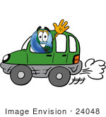 #24048 Clip Art Graphic Of A World Globe Cartoon Character Driving A Green Hybrid Car And Waving