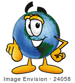 #24058 Clip Art Graphic Of A World Globe Cartoon Character Pointing At The Viewer