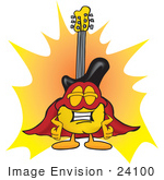 #24100 Clip Art Graphic Of A Yellow Electric Guitar Cartoon Character Dressed As A Super Hero