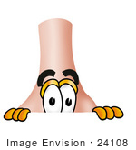#24108 Clip Art Graphic Of A Human Nose Cartoon Character Peeking Over A Surface