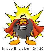 #24120 Clip Art Graphic Of An Ice Hockey Puck Cartoon Character Dressed As A Super Hero