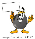 #24122 Clip Art Graphic Of An Ice Hockey Puck Cartoon Character Holding A Blank Sign
