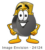 #24124 Clip Art Graphic Of An Ice Hockey Puck Cartoon Character Wearing A Hardhat Helmet