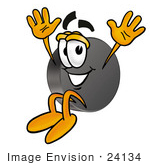 #24134 Clip Art Graphic Of An Ice Hockey Puck Cartoon Character Jumping