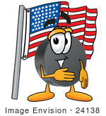#24138 Clip Art Graphic Of An Ice Hockey Puck Cartoon Character Pledging Allegiance To An American Flag