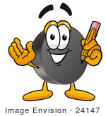 #24147 Clip Art Graphic Of An Ice Hockey Puck Cartoon Character Holding A Pencil