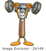 #24149 Clip Art Graphic Of A Hammer Tool Cartoon Character Holding A Heavy Barbell Above His Head