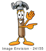 #24155 Clip Art Graphic Of A Hammer Tool Cartoon Character Waving And Pointing