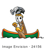 #24156 Clip Art Graphic Of A Hammer Tool Cartoon Character Rowing A Boat