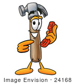 #24168 Clip Art Graphic Of A Hammer Tool Cartoon Character Holding A Telephone