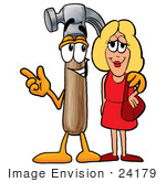 #24179 Clip Art Graphic Of A Hammer Tool Cartoon Character Talking To A Pretty Blond Woman