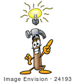 #24193 Clip Art Graphic Of A Hammer Tool Cartoon Character With A Bright Idea