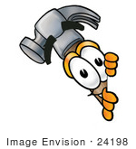 #24198 Clip Art Graphic Of A Hammer Tool Cartoon Character Peeking Around A Corner