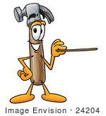 #24204 Clip Art Graphic Of A Hammer Tool Cartoon Character Holding A Pointer Stick