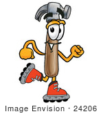 #24206 Clip Art Graphic Of A Hammer Tool Cartoon Character Roller Blading On Inline Skates