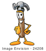 #24208 Clip Art Graphic Of A Hammer Tool Cartoon Character Pointing At The Viewer