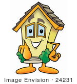 #24231 Clip Art Graphic Of A Yellow Residential House Cartoon Character Pointing At The Viewer