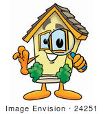 #24251 Clip Art Graphic Of A Yellow Residential House Cartoon Character Looking Through A Magnifying Glass