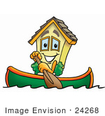#24268 Clip Art Graphic Of A Yellow Residential House Cartoon Character Rowing A Boat