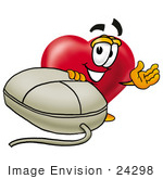 #24298 Clip Art Graphic Of A Red Love Heart Cartoon Character With A Computer Mouse
