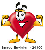 #24300 Clip Art Graphic Of A Red Love Heart Cartoon Character Flexing His Arm Muscles