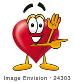 #24303 Clip Art Graphic Of A Red Love Heart Cartoon Character Waving And Pointing