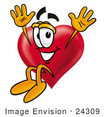 #24309 Clip Art Graphic Of A Red Love Heart Cartoon Character Jumping