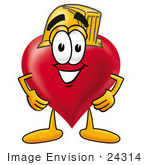 #24314 Clip Art Graphic Of A Red Love Heart Cartoon Character Wearing A Hardhat Helmet
