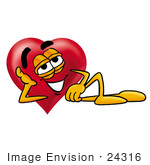 #24316 Clip Art Graphic Of A Red Love Heart Cartoon Character Resting His Head On His Hand