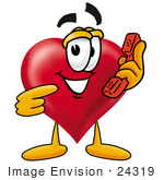 #24319 Clip Art Graphic Of A Red Love Heart Cartoon Character Holding A Telephone