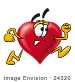#24320 Clip Art Graphic Of A Red Love Heart Cartoon Character Running