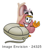 #24325 Clip Art Graphic Of A Human Heart Cartoon Character With A Computer Mouse