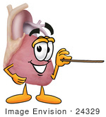 #24329 Clip Art Graphic Of A Human Heart Cartoon Character Holding A Pointer Stick