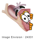#24331 Clip Art Graphic Of A Human Heart Cartoon Character Peeking Around A Corner