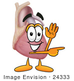 #24333 Clip Art Graphic Of A Human Heart Cartoon Character Waving And Pointing