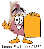 #24335 Clip Art Graphic Of A Human Heart Cartoon Character Holding A Yellow Sales Price Tag