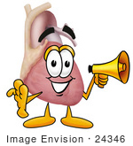 #24346 Clip Art Graphic Of A Human Heart Cartoon Character Holding A Megaphone