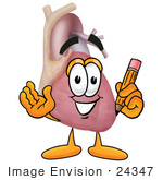 #24347 Clip Art Graphic Of A Human Heart Cartoon Character Holding A Pencil