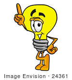 #24361 Clip Art Graphic Of A Yellow Electric Lightbulb Cartoon Character Pointing Upwards