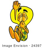 #24397 Clip Art Graphic Of A Yellow Electric Lightbulb Cartoon Character Plugging His Nose While Jumping Into Water