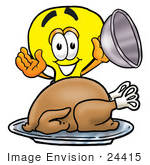 #24415 Clip Art Graphic Of A Yellow Electric Lightbulb Cartoon Character Serving A Thanksgiving Turkey On A Platter
