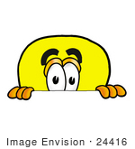 #24416 Clip Art Graphic Of A Yellow Electric Lightbulb Cartoon Character Peeking Over A Surface