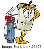 #24427 Clip Art Graphic Of A White Electrical Light Switch Cartoon Character Swinging His Golf Club While Golfing