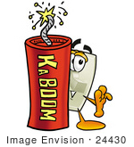#24430 Clip Art Graphic Of A White Electrical Light Switch Cartoon Character Standing With A Lit Stick Of Dynamite